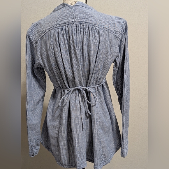 Free People Blue & White Pinstripe V-Neck Empire Tunic - Picture 2 of 3